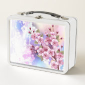 Rosa Sakura auf dem Hintergrund der Malerei Metall Brotdose (Vorderseite)