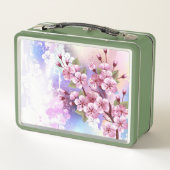 Rosa Sakura auf dem Hintergrund der Malerei Metall Brotdose (Rückseite)
