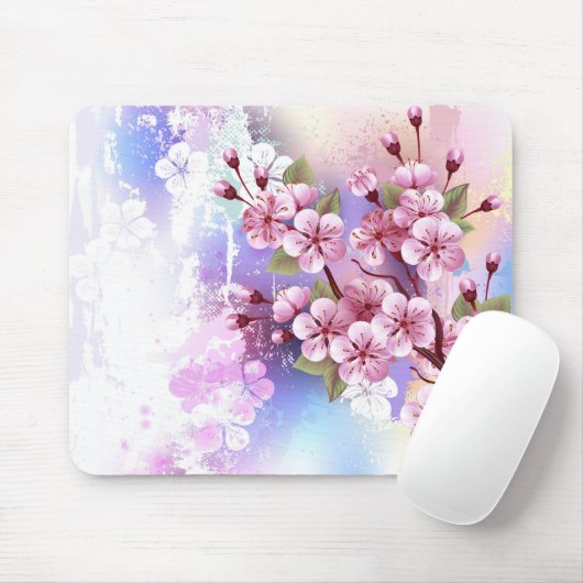 Rosa Sakura auf dem Hintergrund der Malerei Mousepad (Mit Mouse)