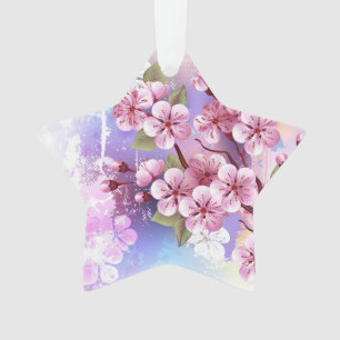 Rosa Sakura auf dem Hintergrund der Malerei Ornament