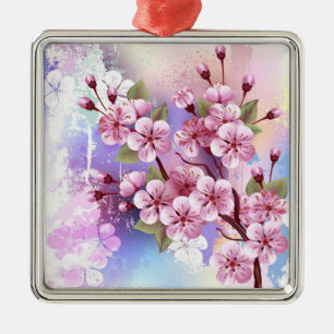 Rosa Sakura auf dem Hintergrund der Malerei Ornament Aus Metall