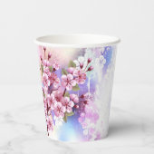 Rosa Sakura auf dem Hintergrund der Malerei Pappbecher (Rückseite)
