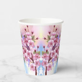 Rosa Sakura auf dem Hintergrund der Malerei Pappbecher (Links)