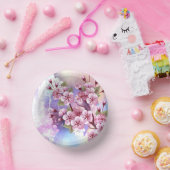 Rosa Sakura auf dem Hintergrund der Malerei Pappteller (Party)