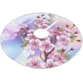Rosa Sakura auf dem Hintergrund der Malerei Polyester Weihnachtsbaumdecke (Schrägansicht)