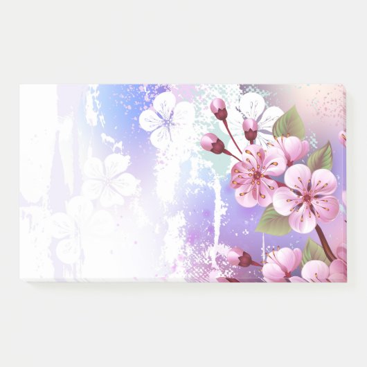 Rosa Sakura auf dem Hintergrund der Malerei Post-it Klebezettel (Vorderseite)