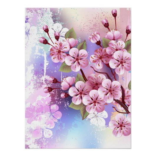 Rosa Sakura auf dem Hintergrund der Malerei Poster (Vorderseite)