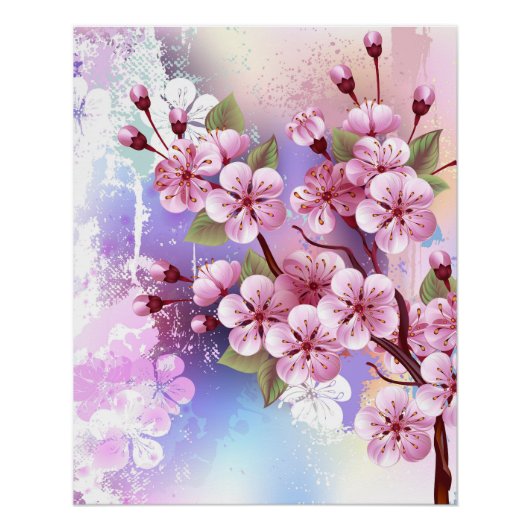 Rosa Sakura auf dem Hintergrund der Malerei Poster (Vorderseite)