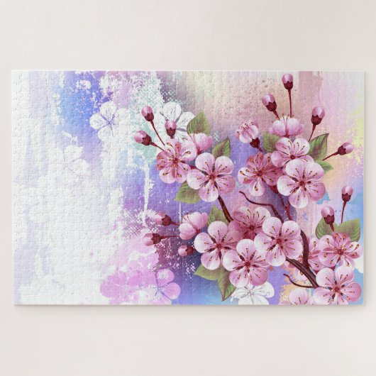 Rosa Sakura auf dem Hintergrund der Malerei Puzzle (Horizontal)