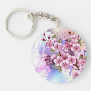 Rosa Sakura auf dem Hintergrund der Malerei Schlüsselanhänger