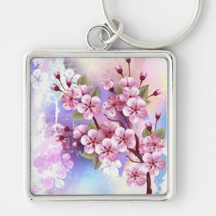 Rosa Sakura auf dem Hintergrund der Malerei Schlüsselanhänger