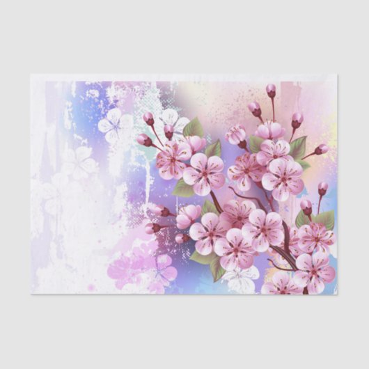 Rosa Sakura auf dem Hintergrund der Malerei Seidenpapier (Vorderseite)