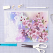 Rosa Sakura auf dem Hintergrund der Malerei Seidenpapier (Handwerk)