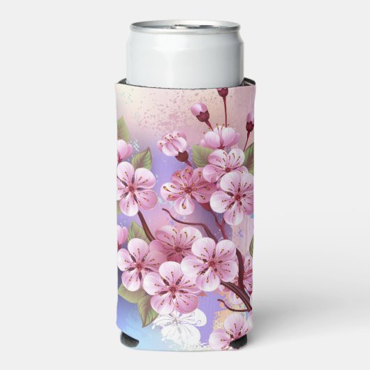 Rosa Sakura auf dem Hintergrund der Malerei Selters Dosenkühler (Seltzer Vorderseite)