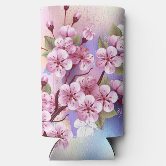 Rosa Sakura auf dem Hintergrund der Malerei Selters Dosenkühler (Rückseite)