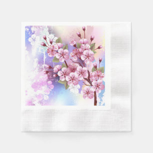 Rosa Sakura auf dem Hintergrund der Malerei Serviette