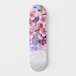 Rosa Sakura auf dem Hintergrund der Malerei Skateboard