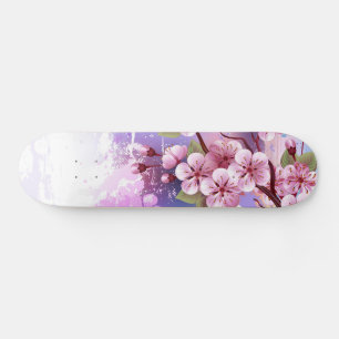 Rosa Sakura auf dem Hintergrund der Malerei Skateboard