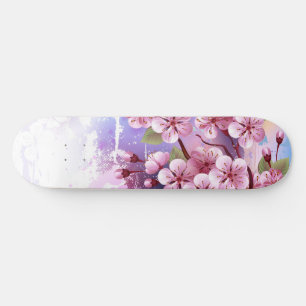 Rosa Sakura auf dem Hintergrund der Malerei Skateboard