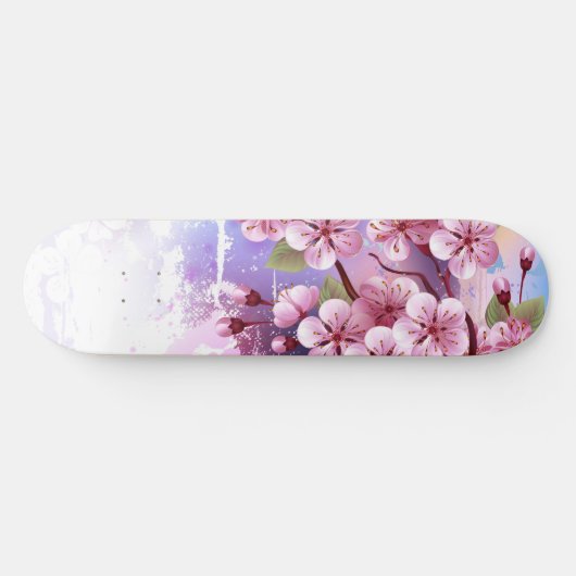 Rosa Sakura auf dem Hintergrund der Malerei Skateboard (Horizontal)