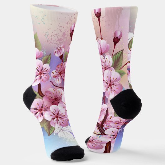 Rosa Sakura auf dem Hintergrund der Malerei Socken (Gewinkelt)