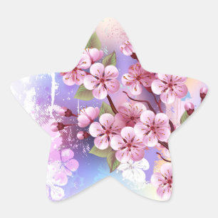 Rosa Sakura auf dem Hintergrund der Malerei Stern-Aufkleber