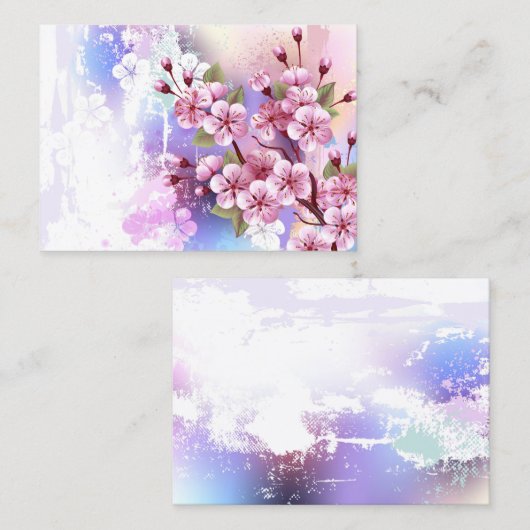 Rosa Sakura auf dem Hintergrund der Malerei Telefonnummerkarte (Vorne/Hinten)
