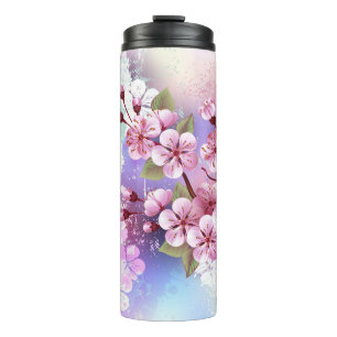 Rosa Sakura auf dem Hintergrund der Malerei Thermosbecher