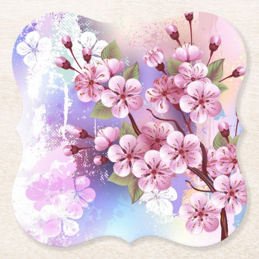 Rosa Sakura auf dem Hintergrund der Malerei Untersetzer (Vorderseite)