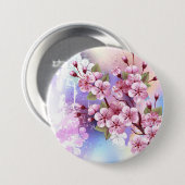 Rosa Sakura auf gemaltem Hintergrund Button (Vorne & Hinten)
