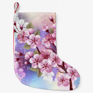 Rosa Sakura auf gemaltem Hintergrund Kleiner Weihnachtsstrumpf