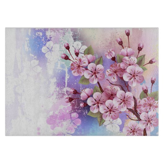 Rosa Sakura auf gemalter Hintergrund Schneidebrett (Vorderseite)
