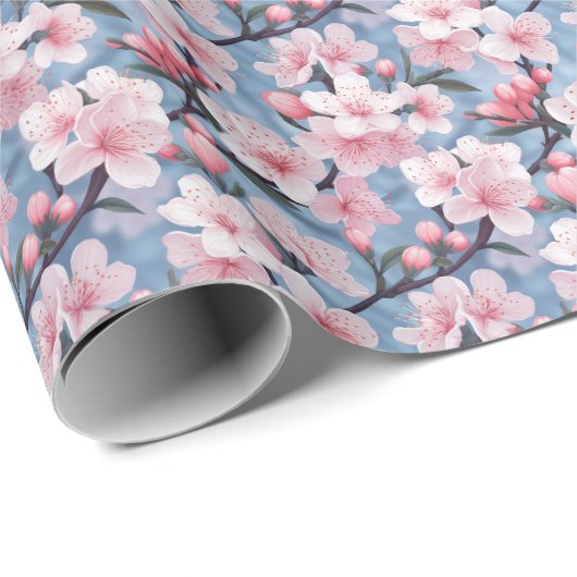 Rosa Sakura blüht botanisches Muster Geschenkpapier (Rolleneckpunkt)