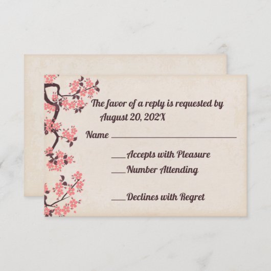 Rosa Sakura blüht RSVP Karten (Vorne/Hinten)
