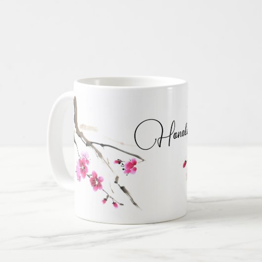 Rosa Sakura blüht sumi e art Kaffeetasse (Vorderseite Links)