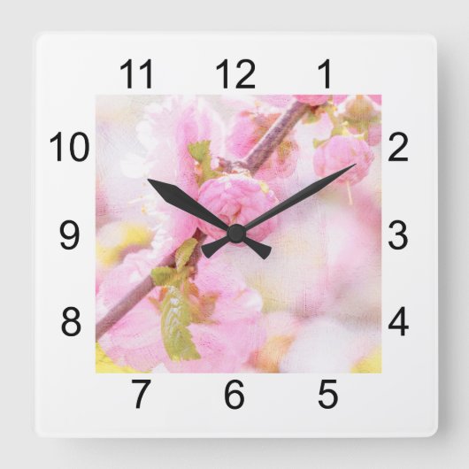 Rosa Sakura-Blume - Blüte der japanischen Kirsche Quadratische Wanduhr (Vorderseite)