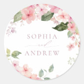 Rosa Sakura Blume Hochzeit Runder Aufkleber (Vorderseite)