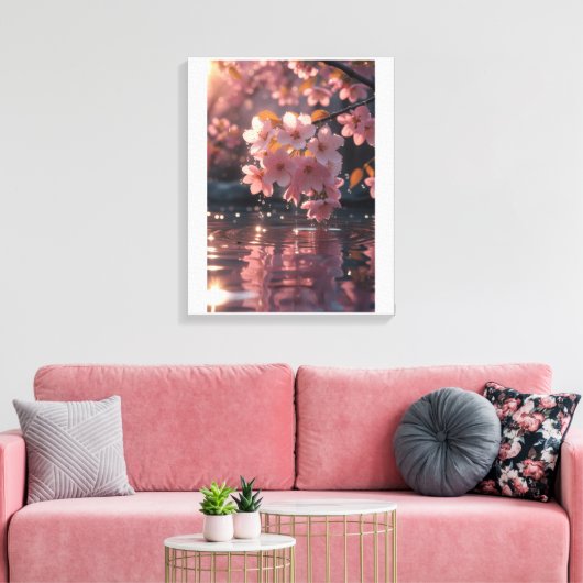 Rosa Sakura-Blume über Wasser | Serene Spring Nat Leinwanddruck (Insitu (Wohnzimmer))