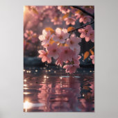 Rosa Sakura-Blume über Wasser | Serene Spring Nat Poster (Vorne)