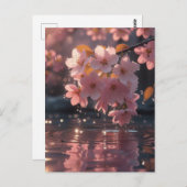 Rosa Sakura-Blume über Wasser | Serene Spring Nat Postkarte (Vorne/Hinten)