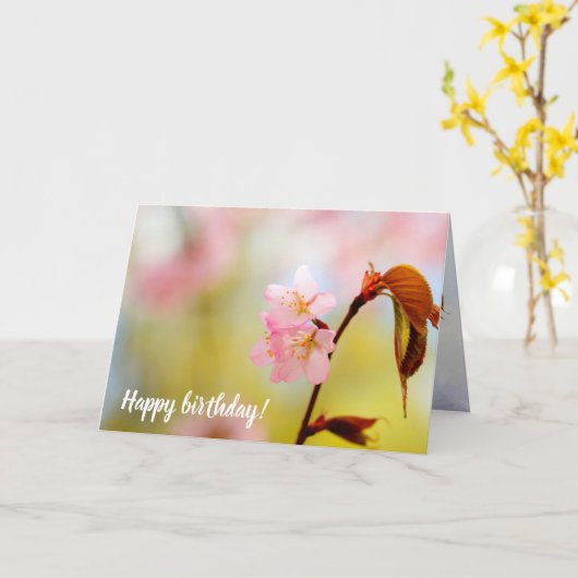 Rosa Sakura-Blume und rotes Blätter im Frühjahr Karte (Gelbe Blume)