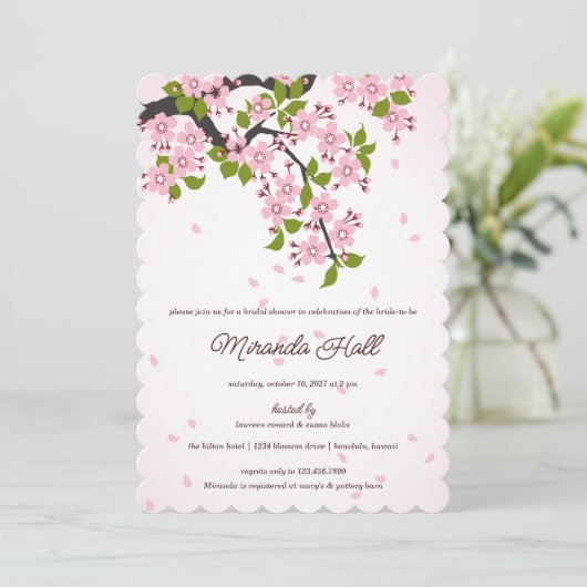 Rosa Sakura Brautparty der japanischen Kirschblüte Einladung (Stehend Vorderseite)
