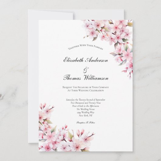 Rosa Sakura Cherry Blossom Flora Elegante Hochzeit Einladung (Vorderseite)