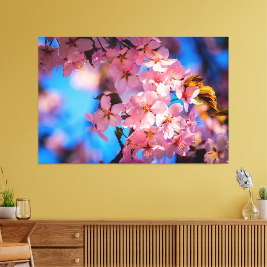 Rosa Sakura Garland, Blauer Himmel Leinwanddruck (Insitu (Wohnzimmer))