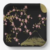 Rosa Sakura Gold Schwarz Japanischer Bildschirm Pappteller (Vorderseite)