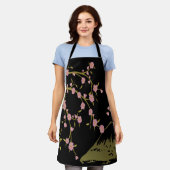 Rosa Sakura Gold Schwarz Japanischer Bildschirm Schürze (Getragen)