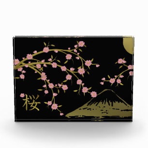 Rosa Sakura Gold Schwarz Japanischer Bildschirmpla Fotoblock