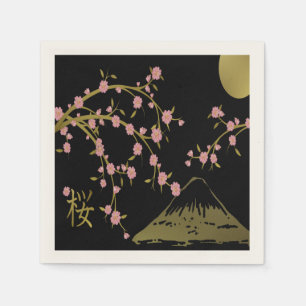 Rosa Sakura Gold Schwarz Japanisches Motiv Papier  Serviette
