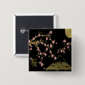 Rosa Sakura Gold Schwarzer Japanischer Bildschirm Button (Vorne & Hinten)