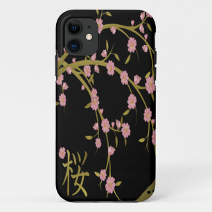 Rosa Sakura Gold Schwarzer Japanischer Bildschirm Case-Mate iPhone Hülle